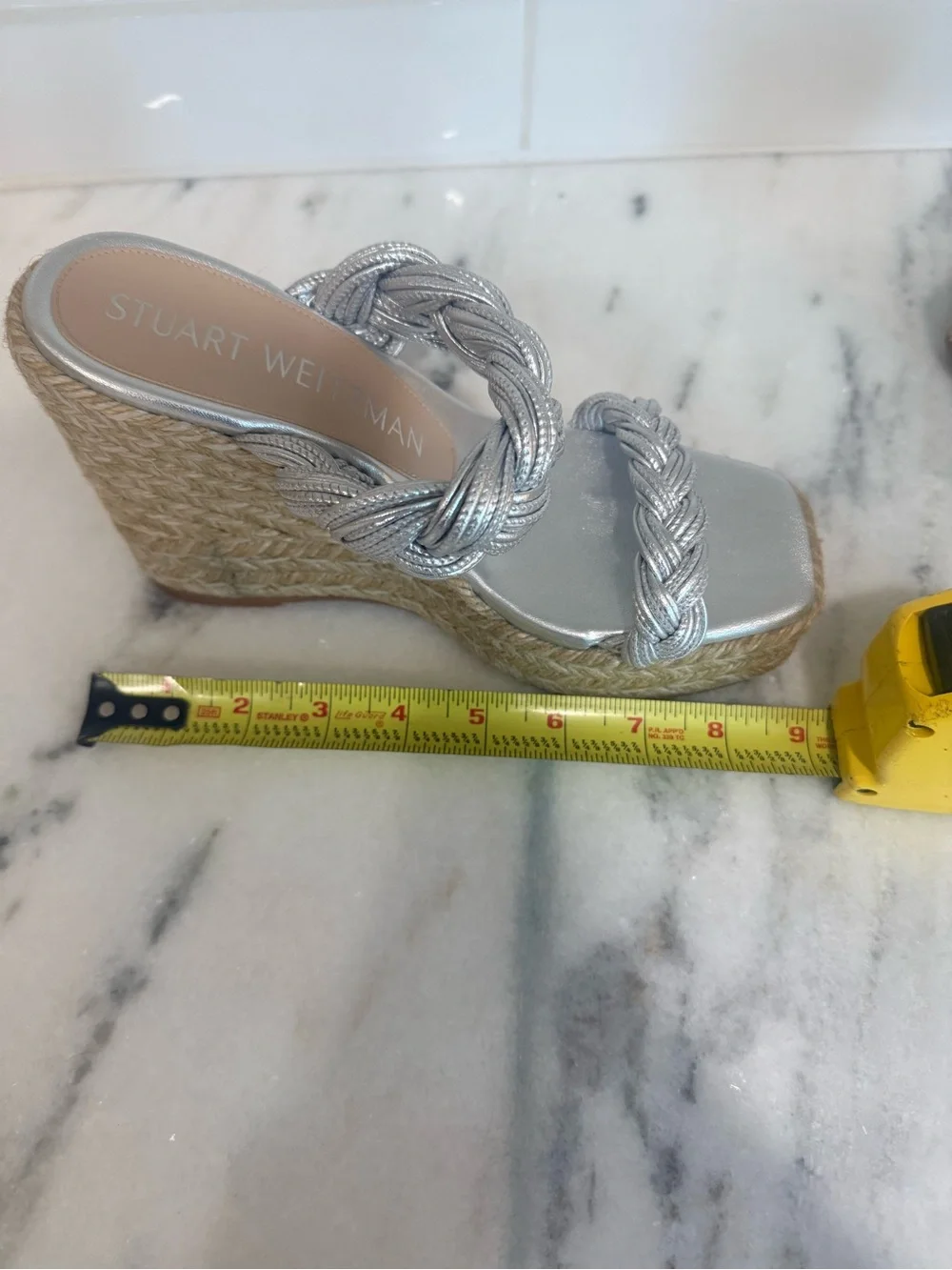 Stuart Weitzman Silver Braided Rope Strap Espadrille Wedge Sandals Spain 6.5